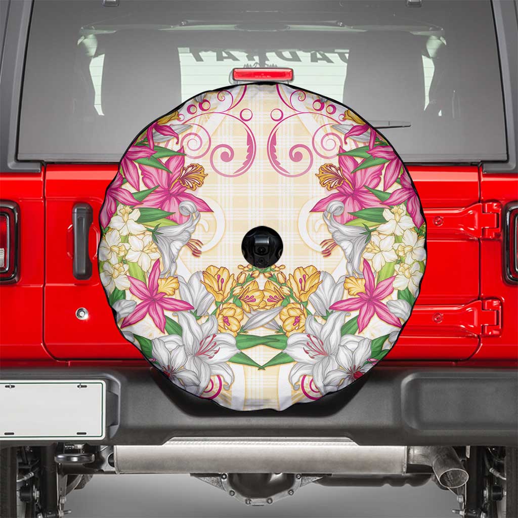 Hawaii Palaka Spare Tire Cover Yellow Tribal Pattern With Tropical Flowers LT05 - Polynesian Pride
