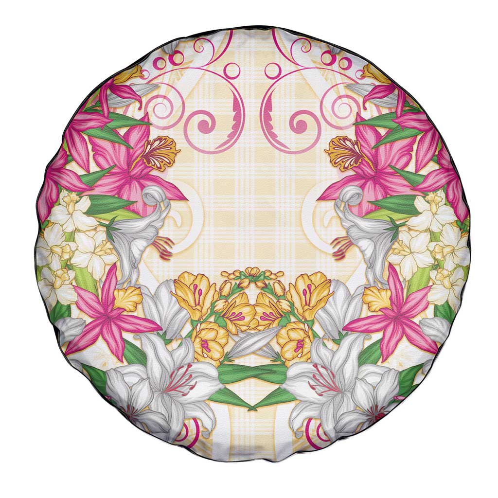 Hawaii Palaka Spare Tire Cover Yellow Tribal Pattern With Tropical Flowers LT05 - Polynesian Pride