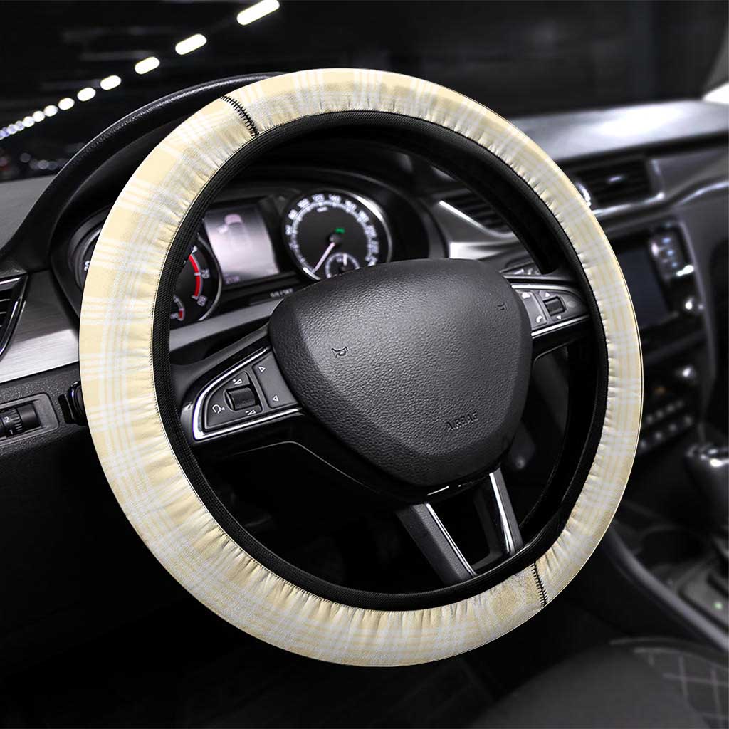 Hawaii Palaka Steering Wheel Cover Yellow Tribal Pattern With Tropical Flowers LT05 Universal Fit Yellow - Polynesian Pride