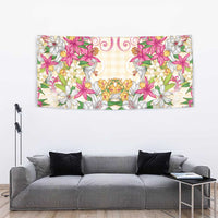 Hawaii Palaka Tapestry Yellow Tribal Pattern With Tropical Flowers LT05 - Polynesian Pride