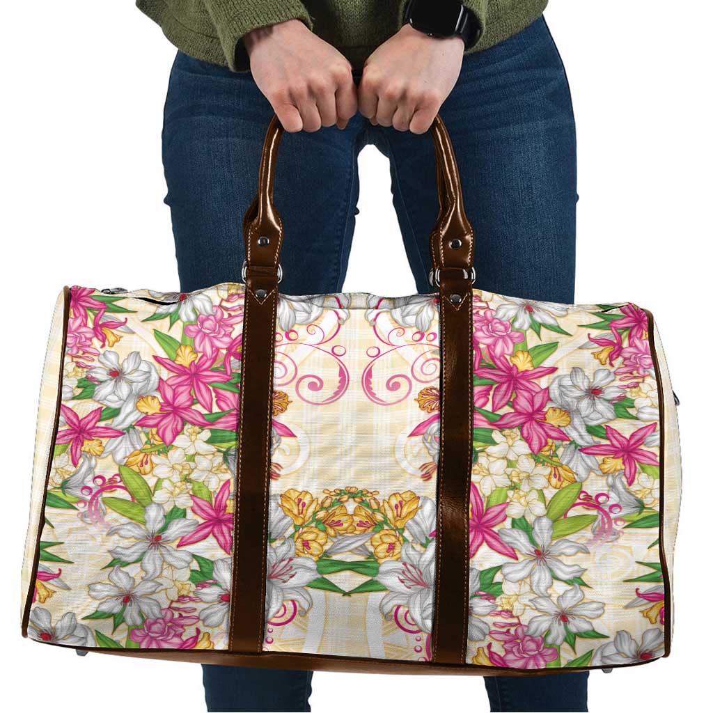 Hawaii Palaka Travel Bag Yellow Tribal Pattern With Tropical Flowers LT05 Yellow - Polynesian Pride