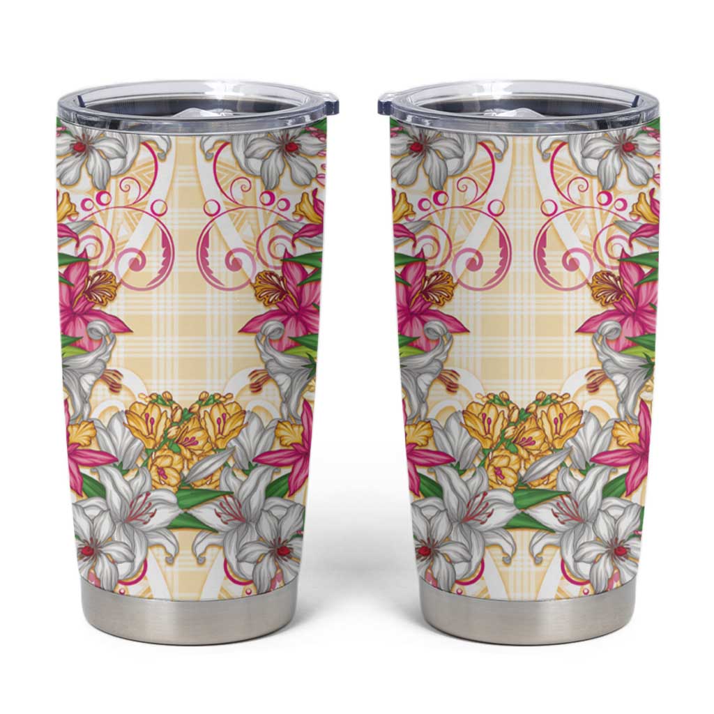 Hawaii Palaka Tumbler Cup Yellow Tribal Pattern With Tropical Flowers LT05 Yellow - Polynesian Pride