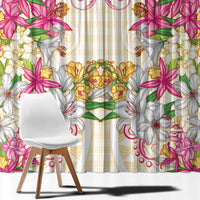 Hawaii Palaka Window Curtain Yellow Tribal Pattern With Tropical Flowers LT05 - Polynesian Pride