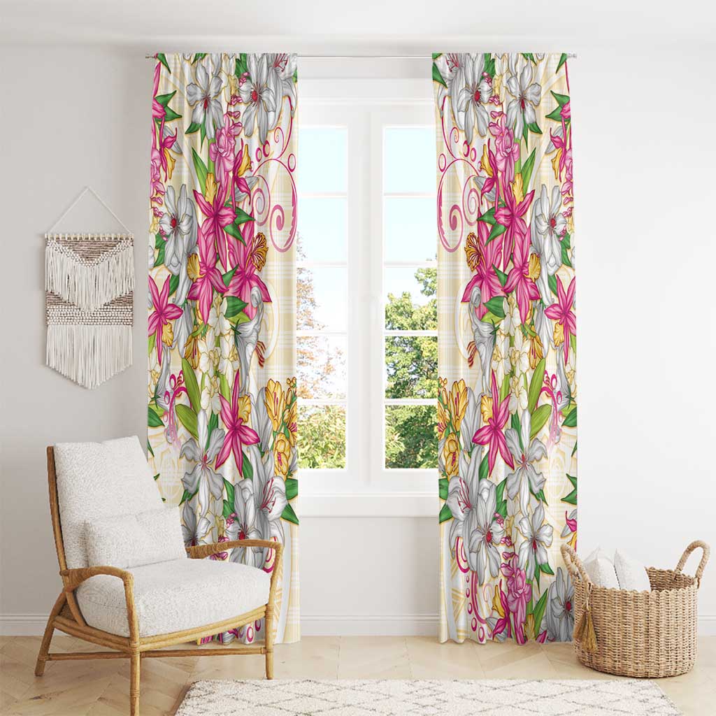 Hawaii Palaka Window Curtain Yellow Tribal Pattern With Tropical Flowers LT05 - Polynesian Pride