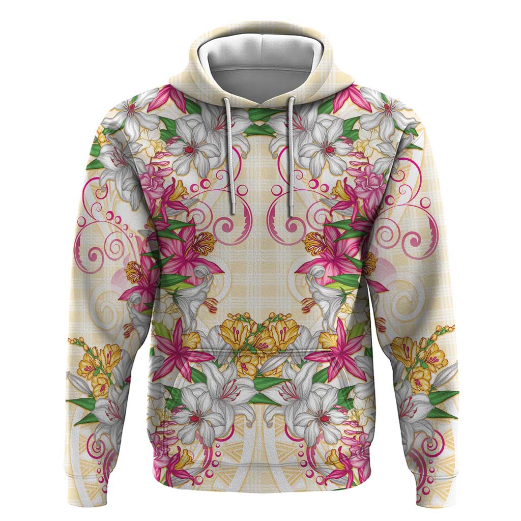 Hawaii Palaka Zip Hoodie Yellow Tribal Pattern With Tropical Flowers LT05 Pullover Hoodie Yellow - Polynesian Pride