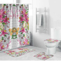 Hawaii Palaka Bathroom Set White Tribal Pattern With Tropical Flowers LT05 Bathroom Set (4 pcs) White - Polynesian Pride
