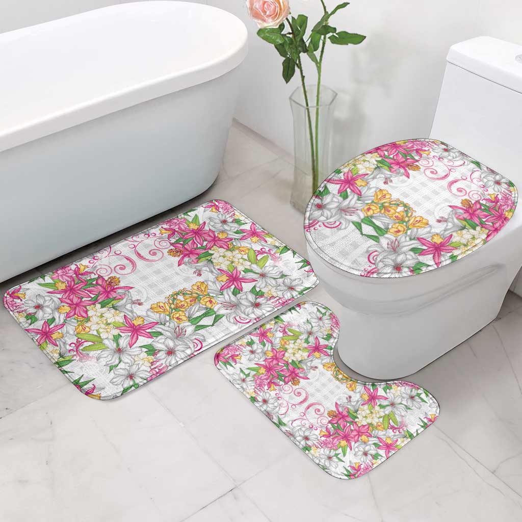Hawaii Palaka Bathroom Set White Tribal Pattern With Tropical Flowers LT05 - Polynesian Pride