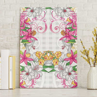 Hawaii Palaka Canvas Wall Art White Tribal Pattern With Tropical Flowers LT05 Without Frame White - Polynesian Pride