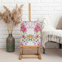 Hawaii Palaka Canvas Wall Art White Tribal Pattern With Tropical Flowers LT05 - Polynesian Pride