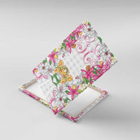 Hawaii Palaka Canvas Wall Art White Tribal Pattern With Tropical Flowers LT05 With Frame White - Polynesian Pride