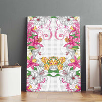 Hawaii Palaka Canvas Wall Art White Tribal Pattern With Tropical Flowers LT05 - Polynesian Pride