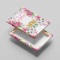 Hawaii Palaka Canvas Wall Art White Tribal Pattern With Tropical Flowers LT05 - Polynesian Pride