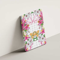 Hawaii Palaka Canvas Wall Art White Tribal Pattern With Tropical Flowers LT05 - Polynesian Pride