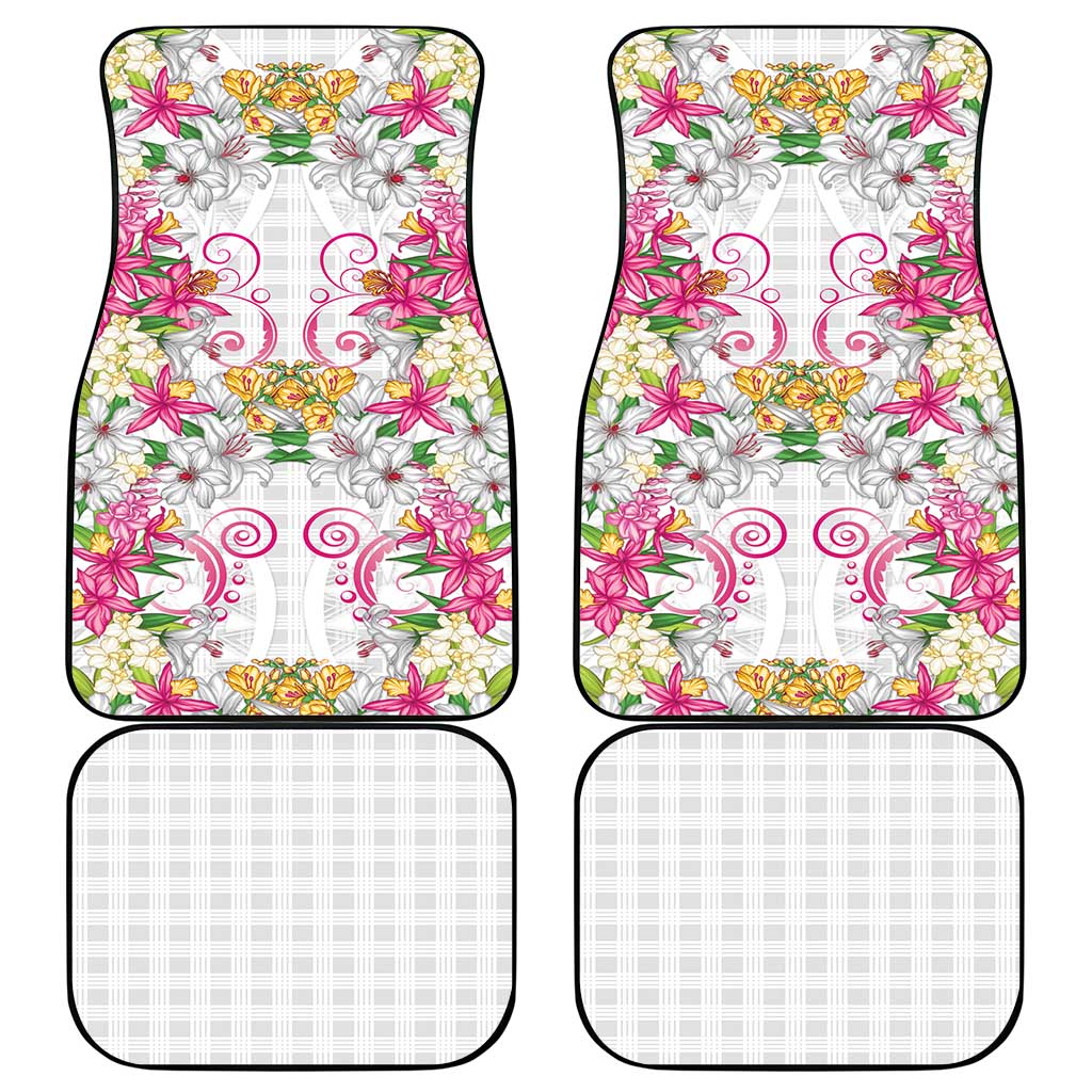Hawaii Palaka Car Mats White Tribal Pattern With Tropical Flowers LT05 - Polynesian Pride