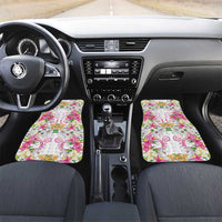 Hawaii Palaka Car Mats White Tribal Pattern With Tropical Flowers LT05 Set 2pcs - Front White - Polynesian Pride