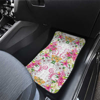 Hawaii Palaka Car Mats White Tribal Pattern With Tropical Flowers LT05 - Polynesian Pride