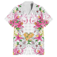 Hawaii Palaka Hawaiian Shirt White Tribal Pattern With Tropical Flowers LT05 White - Polynesian Pride