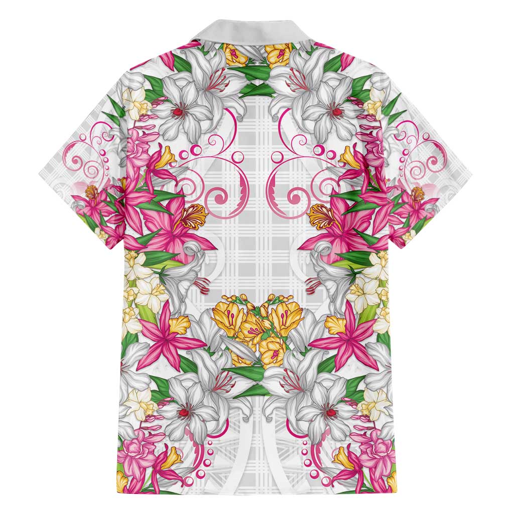 Hawaii Palaka Hawaiian Shirt White Tribal Pattern With Tropical Flowers LT05 - Polynesian Pride