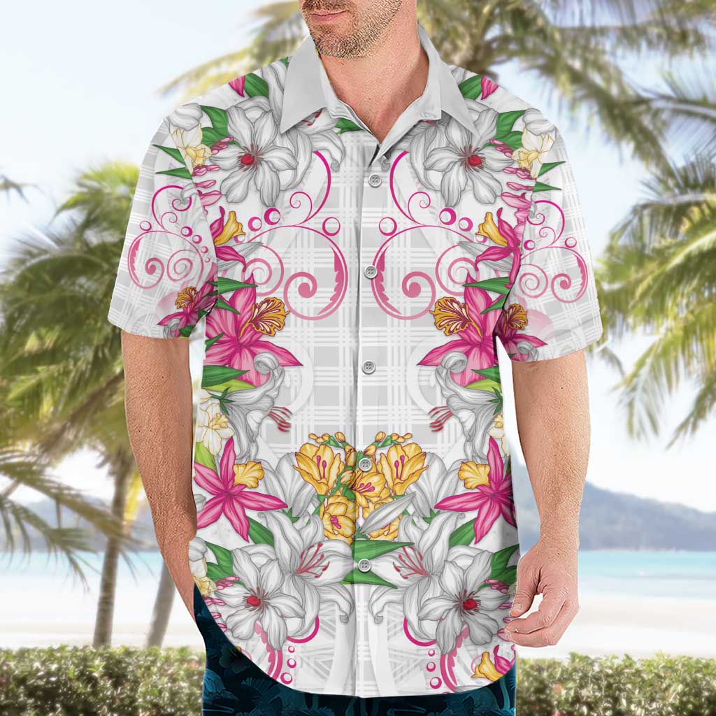 Hawaii Palaka Hawaiian Shirt White Tribal Pattern With Tropical Flowers LT05 - Polynesian Pride