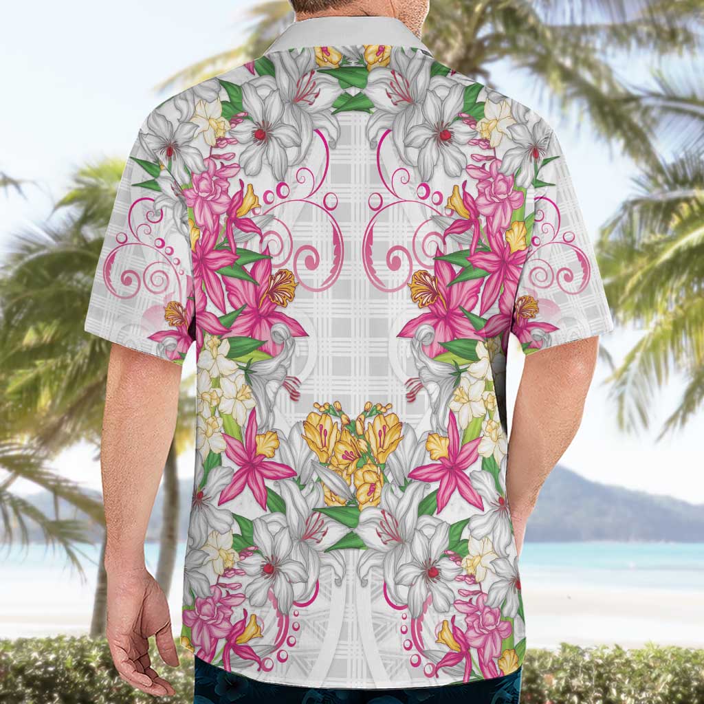 Hawaii Palaka Hawaiian Shirt White Tribal Pattern With Tropical Flowers LT05 - Polynesian Pride