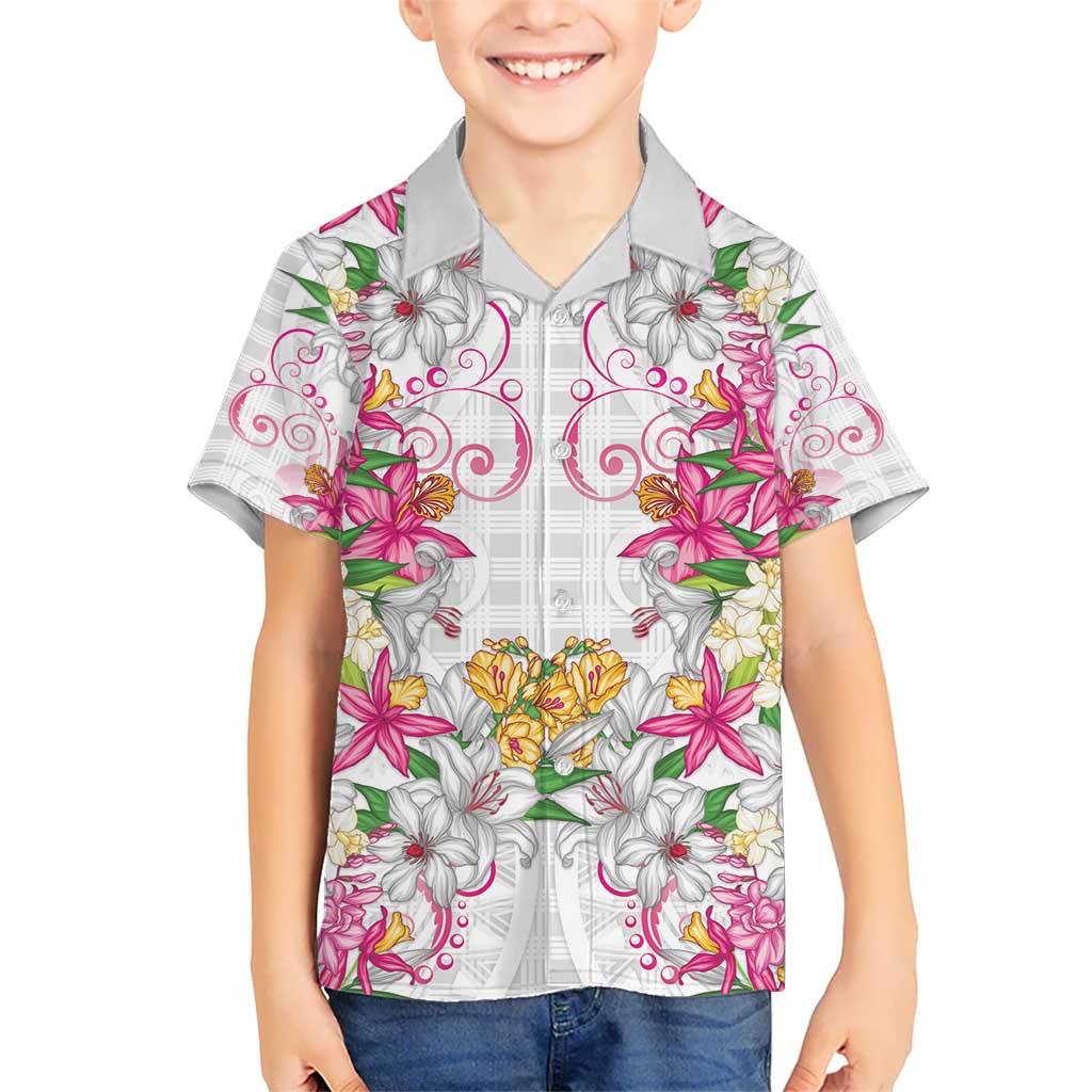 Hawaii Palaka Hawaiian Shirt White Tribal Pattern With Tropical Flowers LT05 - Polynesian Pride