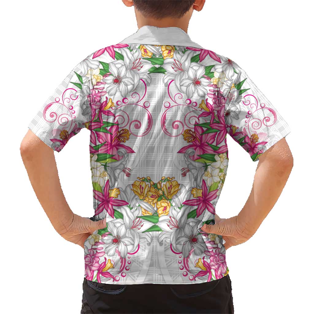 Hawaii Palaka Hawaiian Shirt White Tribal Pattern With Tropical Flowers LT05 - Polynesian Pride