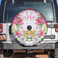 Hawaii Palaka Spare Tire Cover White Tribal Pattern With Tropical Flowers LT05 White - Polynesian Pride