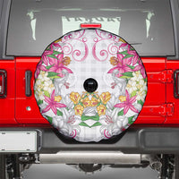 Hawaii Palaka Spare Tire Cover White Tribal Pattern With Tropical Flowers LT05 - Polynesian Pride