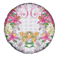 Hawaii Palaka Spare Tire Cover White Tribal Pattern With Tropical Flowers LT05 - Polynesian Pride