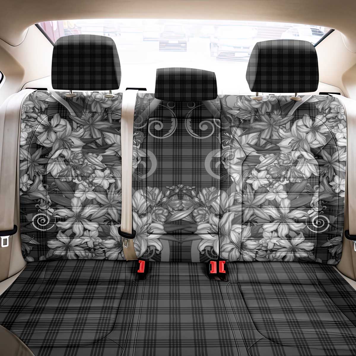 Hawaii Palaka Back Car Seat Cover Black Tribal Pattern With Tropical Flowers LT05 - Polynesian Pride