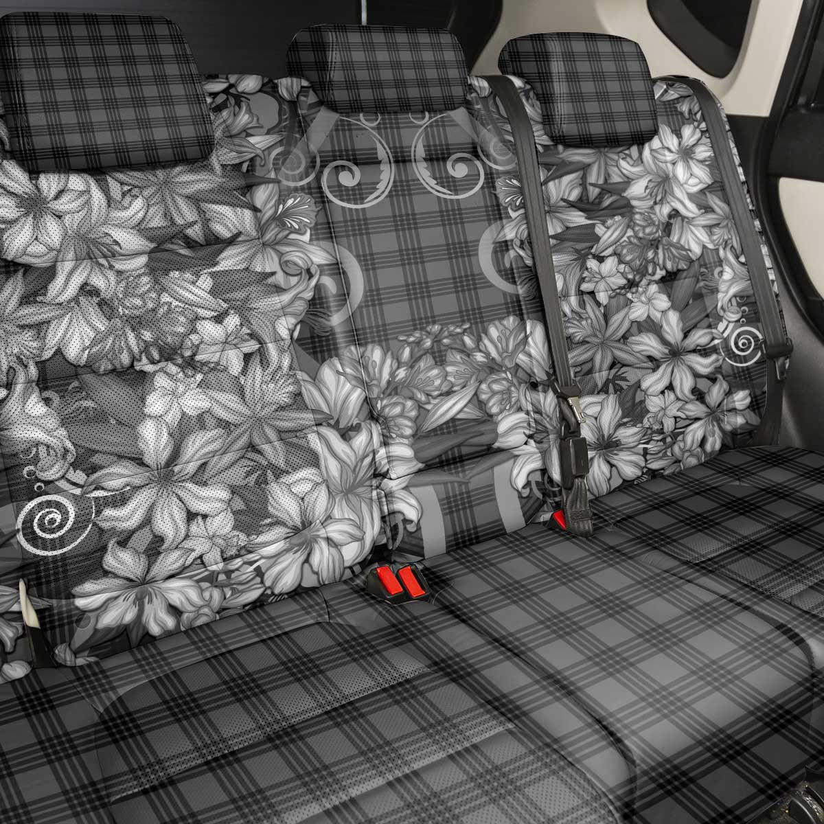 Hawaii Palaka Back Car Seat Cover Black Tribal Pattern With Tropical Flowers LT05 - Polynesian Pride