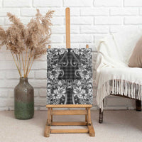 Hawaii Palaka Canvas Wall Art Black Tribal Pattern With Tropical Flowers LT05 - Polynesian Pride