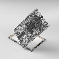 Hawaii Palaka Canvas Wall Art Black Tribal Pattern With Tropical Flowers LT05 With Frame Black - Polynesian Pride