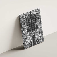 Hawaii Palaka Canvas Wall Art Black Tribal Pattern With Tropical Flowers LT05 - Polynesian Pride