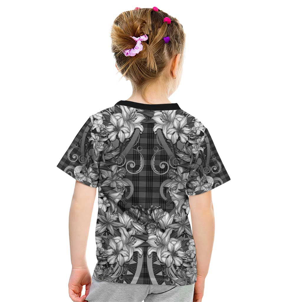 Hawaii Palaka Kid T Shirt Black Tribal Pattern With Tropical Flowers LT05 - Polynesian Pride