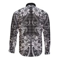 Hawaii Palaka Long Sleeve Button Shirt Black Tribal Pattern With Tropical Flowers LT05 - Polynesian Pride