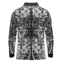 Hawaii Palaka Long Sleeve Polo Shirt Black Tribal Pattern With Tropical Flowers LT05 - Polynesian Pride