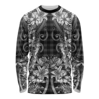 Hawaii Palaka Long Sleeve Shirt Black Tribal Pattern With Tropical Flowers LT05 Unisex Black - Polynesian Pride