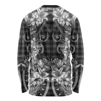 Hawaii Palaka Long Sleeve Shirt Black Tribal Pattern With Tropical Flowers LT05 - Polynesian Pride