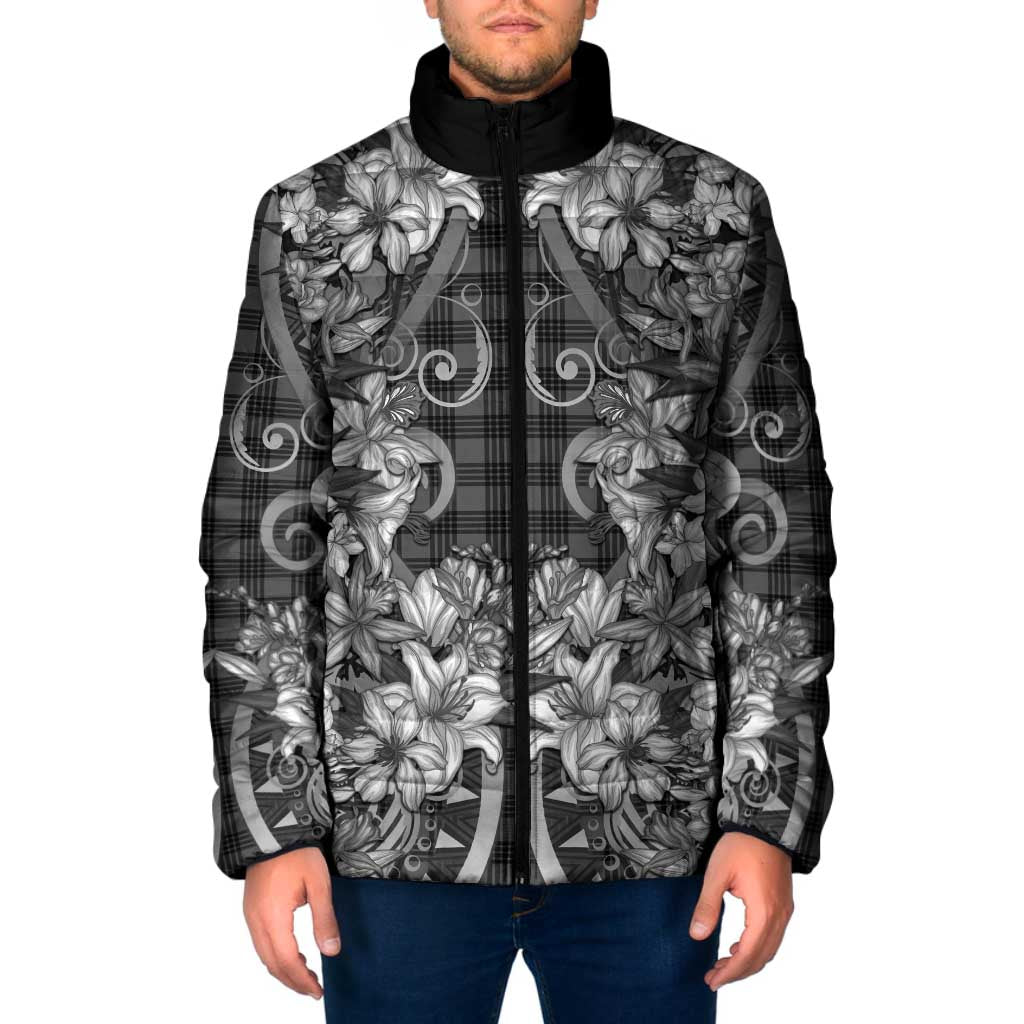 Hawaii Palaka Padded Jacket Black Tribal Pattern With Tropical Flowers LT05 Men Black - Polynesian Pride