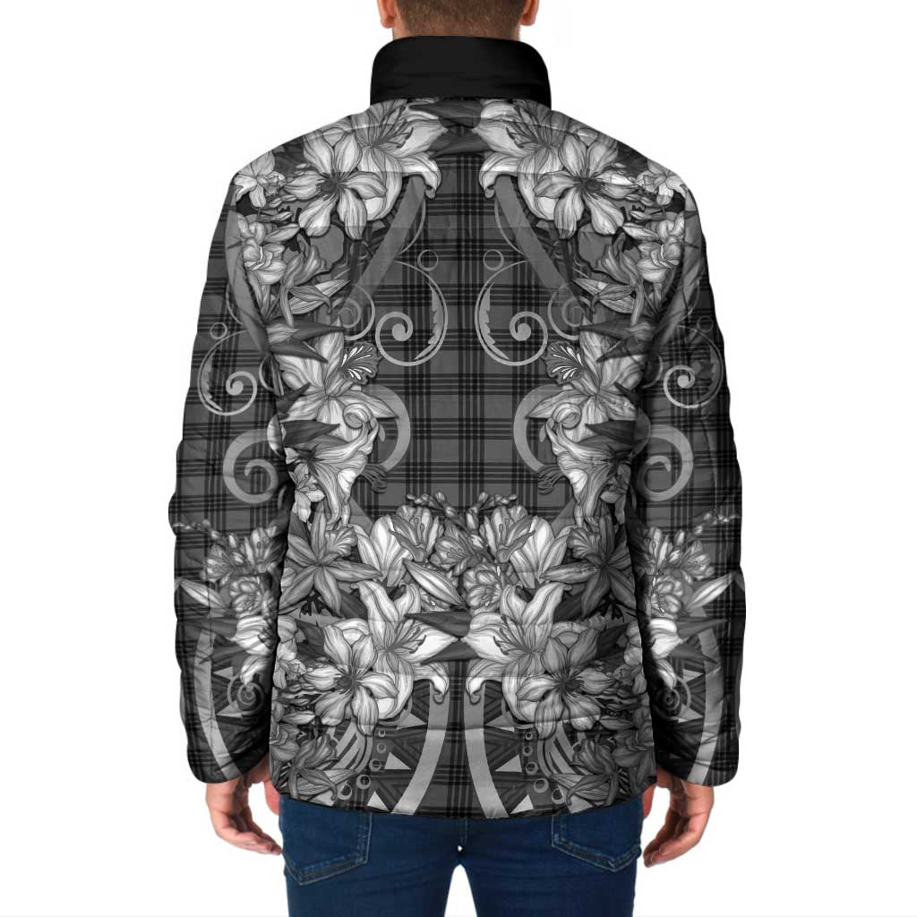 Hawaii Palaka Padded Jacket Black Tribal Pattern With Tropical Flowers LT05 - Polynesian Pride