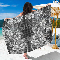 Hawaii Palaka Sarong Black Tribal Pattern With Tropical Flowers LT05 One Size 44 x 66 inches Black - Polynesian Pride