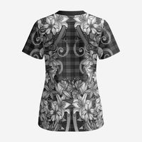 Hawaii Palaka Scrub Top Black Tribal Pattern With Tropical Flowers LT05 - Polynesian Pride
