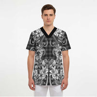 Hawaii Palaka Scrub Top Black Tribal Pattern With Tropical Flowers LT05 - Polynesian Pride