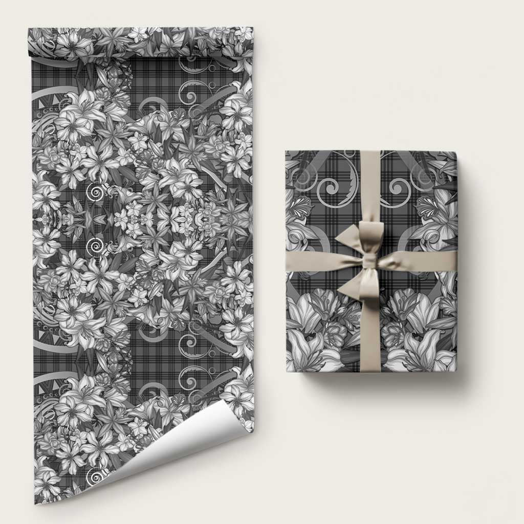 Hawaii Palaka Wrapping Paper Black Tribal Pattern With Tropical Flowers LT05 58" × 23" Black - Polynesian Pride
