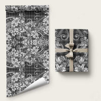 Hawaii Palaka Wrapping Paper Black Tribal Pattern With Tropical Flowers LT05 58" × 23" Black - Polynesian Pride