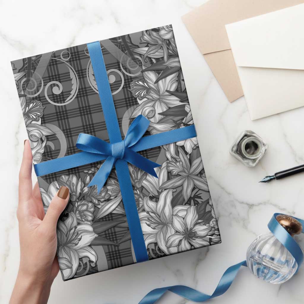 Hawaii Palaka Wrapping Paper Black Tribal Pattern With Tropical Flowers LT05 - Polynesian Pride
