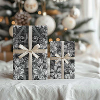 Hawaii Palaka Wrapping Paper Black Tribal Pattern With Tropical Flowers LT05 - Polynesian Pride