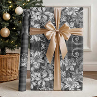 Hawaii Palaka Wrapping Paper Black Tribal Pattern With Tropical Flowers LT05 - Polynesian Pride