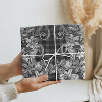 Hawaii Palaka Wrapping Paper Black Tribal Pattern With Tropical Flowers LT05 - Polynesian Pride